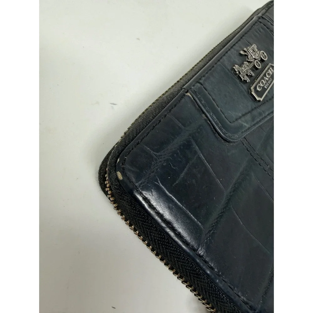 COACH Crocodile Embossed Leather Accordion Black Wallet 8 inches‎